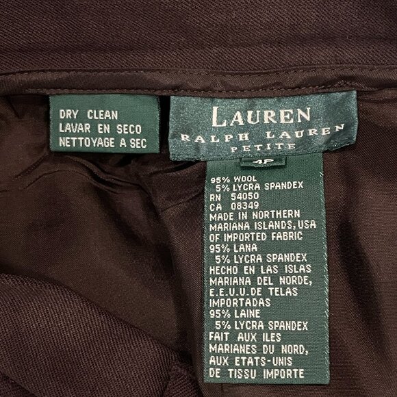 NWT Vtg 90's Lauren Ralph Lauren Women's 4P Wool Dress Pants Lined Brown Stretch - Picture 4 of 12